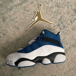 Air Jordan 6  rings BP Blue and White High-Top Sneakers